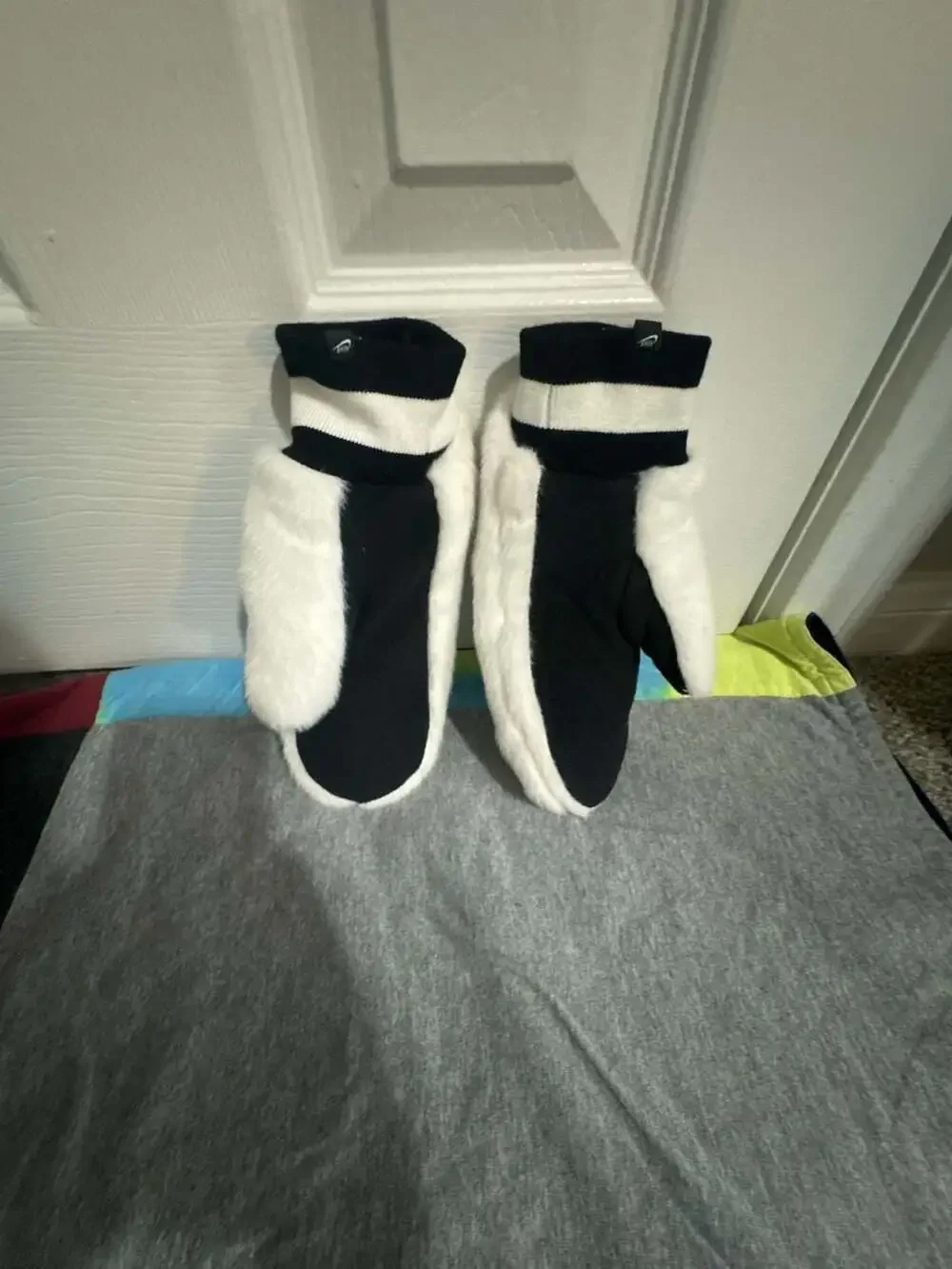 Nike Women's Faux Fur Winter Mittens in White and Black